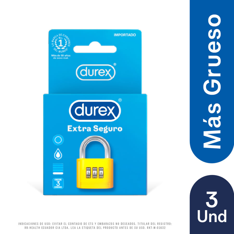 Durex condones extra seguro caja de 3 preservativos