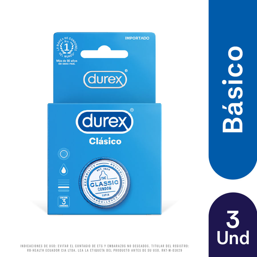 Durex condones clásico caja de 3 preservativos