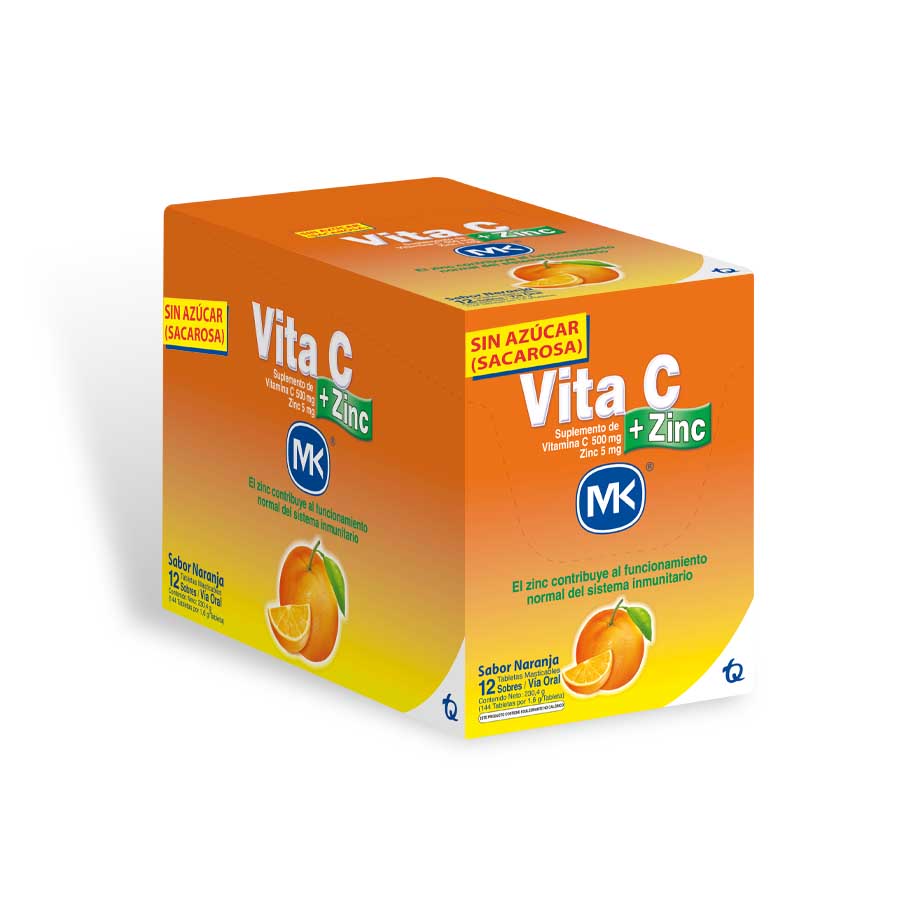 Vitamina c vita-c naranja 500 mg x 5mg tableta masticable x 12