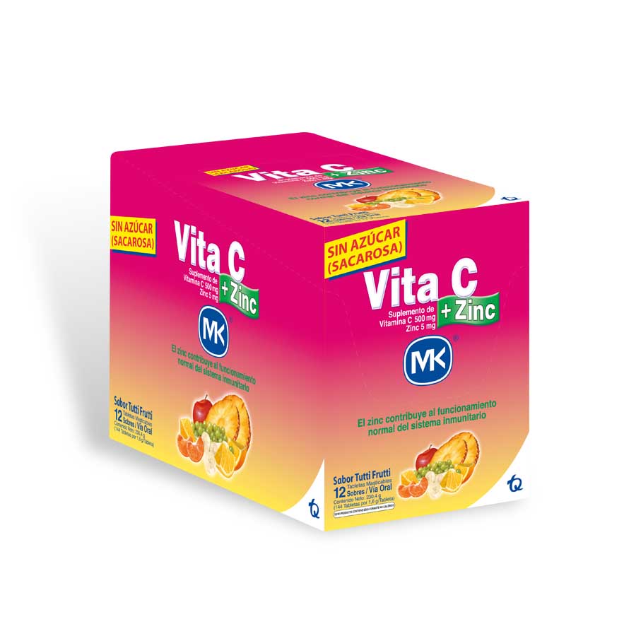 Vitamina c vita-c frutas 500 mg x 5 mg tableta masticable x 12