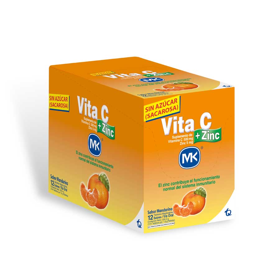 Vitamina c vita-c zinc de mandarina 500 mg x 5mg tableta masticable x 12