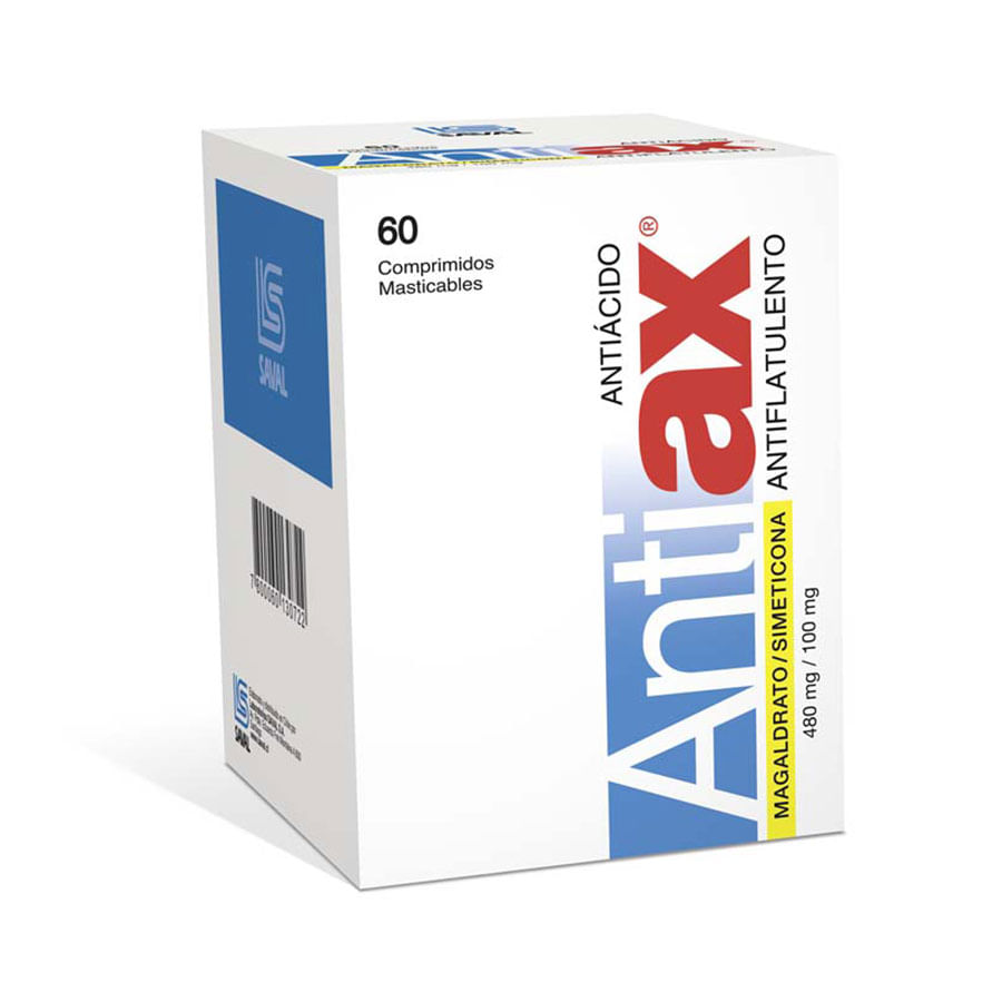 Antiácido antiax 480 mg x 100 mg tableta masticable x 60