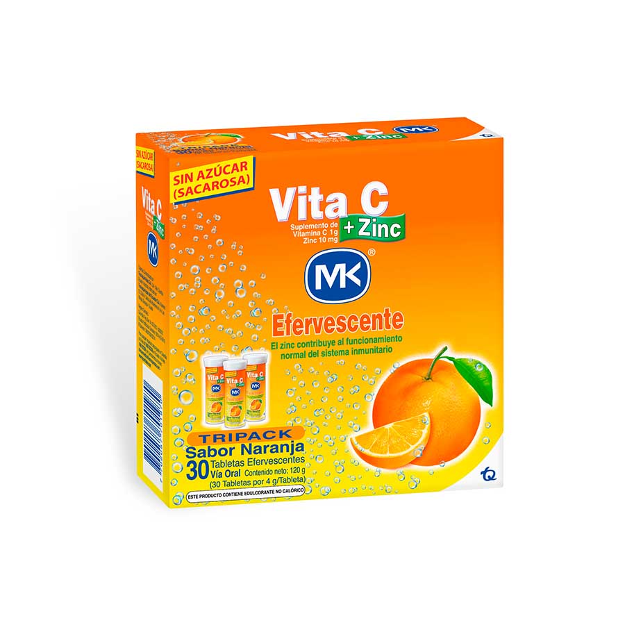 Vitamina c vita-c tripack mandarina 1 g x 10 mg tableta efervescente x 30