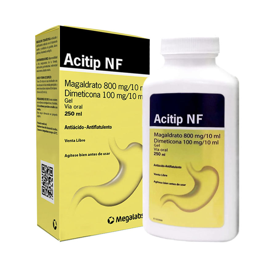 Antiácido aci-tip 800 mg x 100 mg gel 250 ml