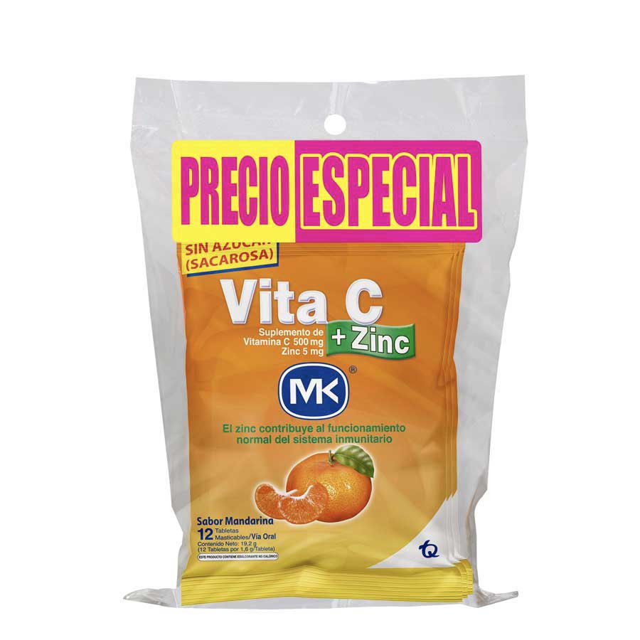 Vitamina c vita-c mandarina 500 mg x 5mg tableta masticable x 4