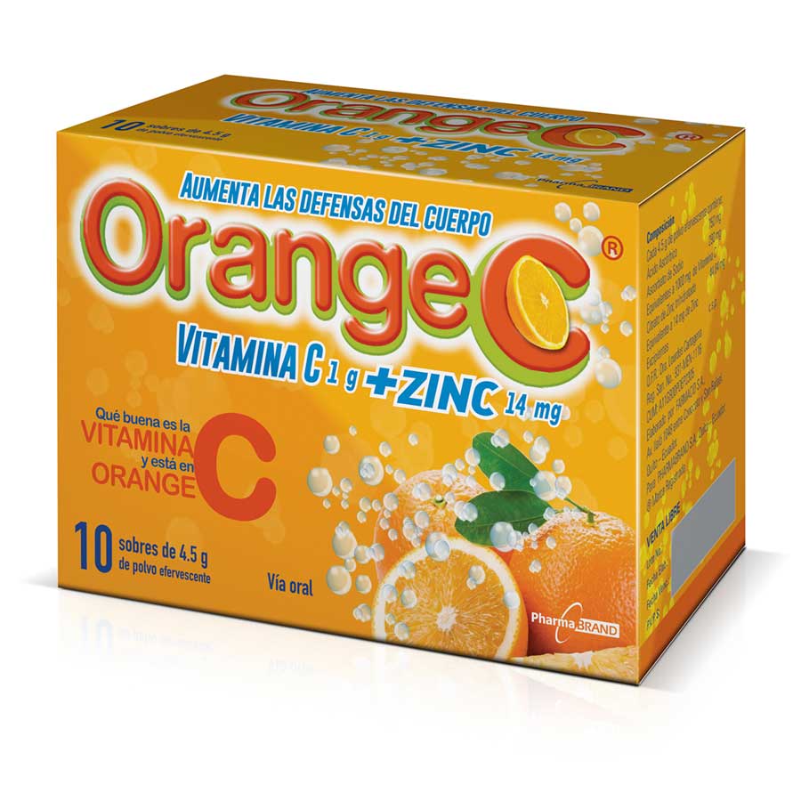 Orange c 1g de vitamina c, 14 mg zinc x 10