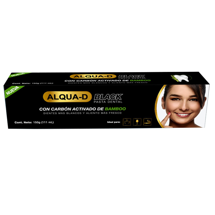 Crema dental alqua-d black con carbón activado de bamboo menta 150 g + 2 cepillos