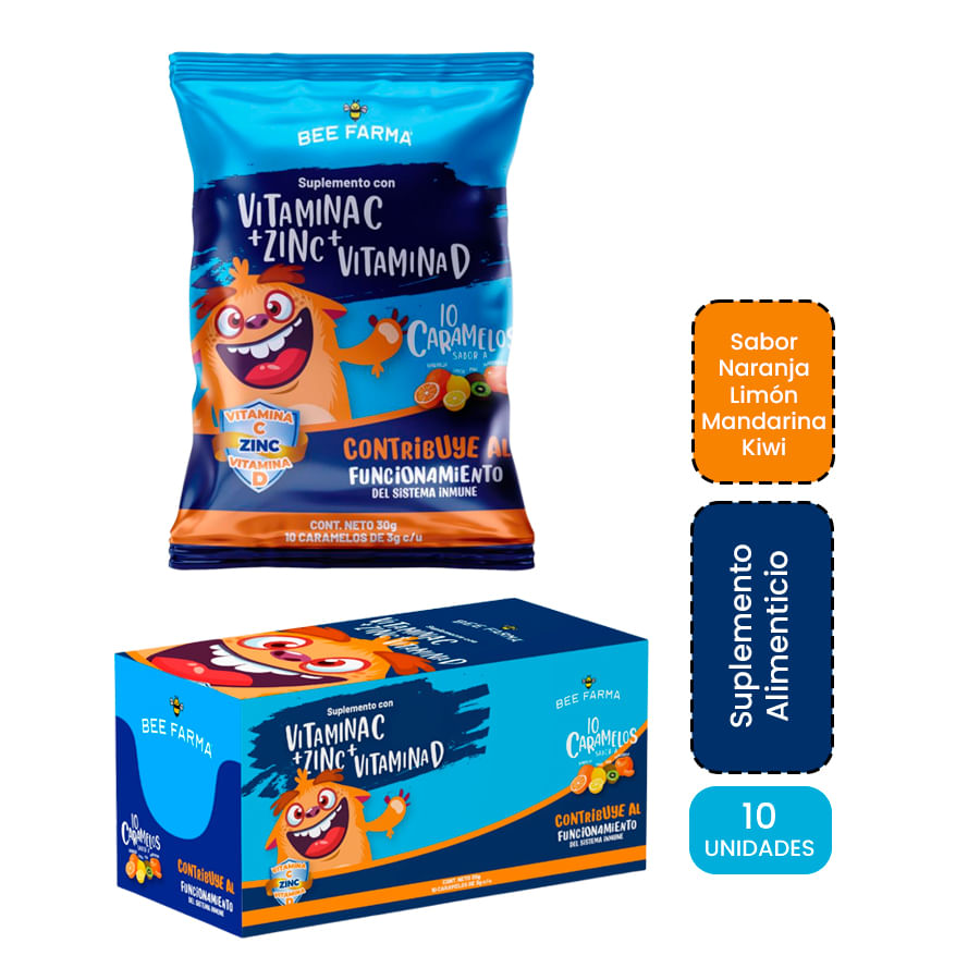 Bee farma vitamina c + vitamina d + zinc x 30g