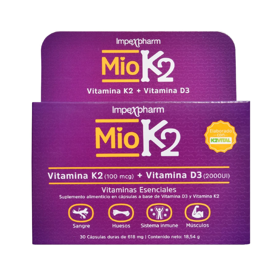 Miok2 suplementos y vitaminas vitamina k2 (100 mcg) + vitamina d3 (2000 ui) x 30