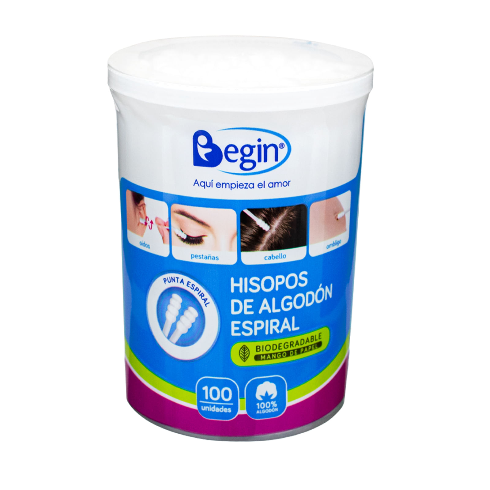 Hisopos de Algodón Espiral Begin 100 Unidades
